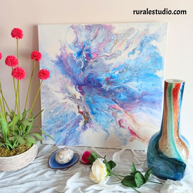 Cuadro abstracto morado y azul 50 x 50 cm