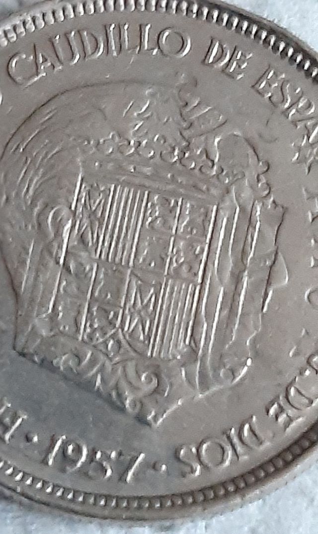 moneda unica por doble cuño, 5 ptas del 1957