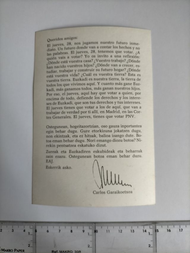 Postal política vasca de 1982 del Lehendakari CARL