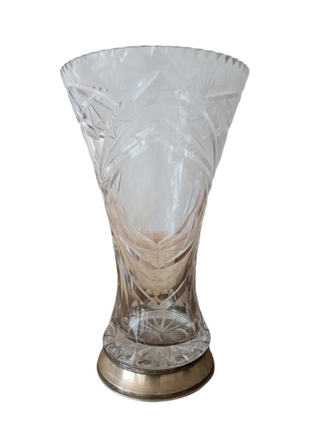 Gran Jarron cristal de bohemia y plata