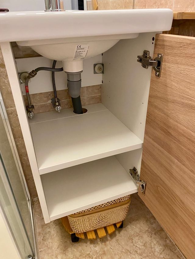 Armario lavabo+1prta+Grifo, efecto roble/blanco