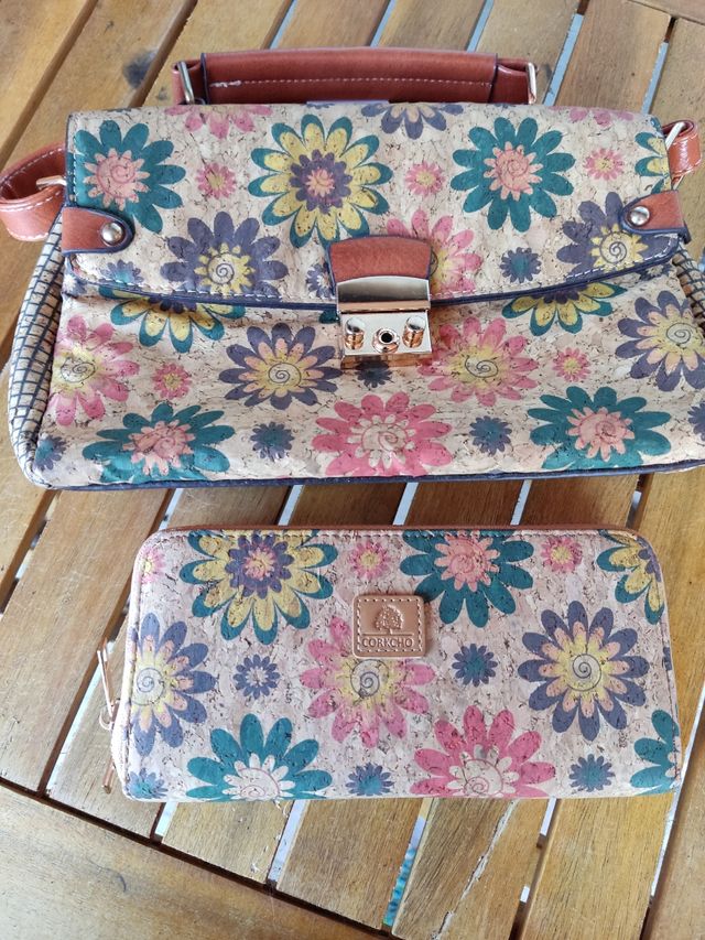 Bolso de corcho Floreado y monedero