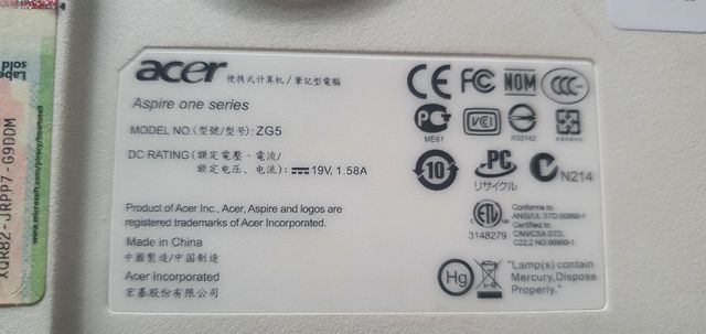 Portatil mini Acer aspire One