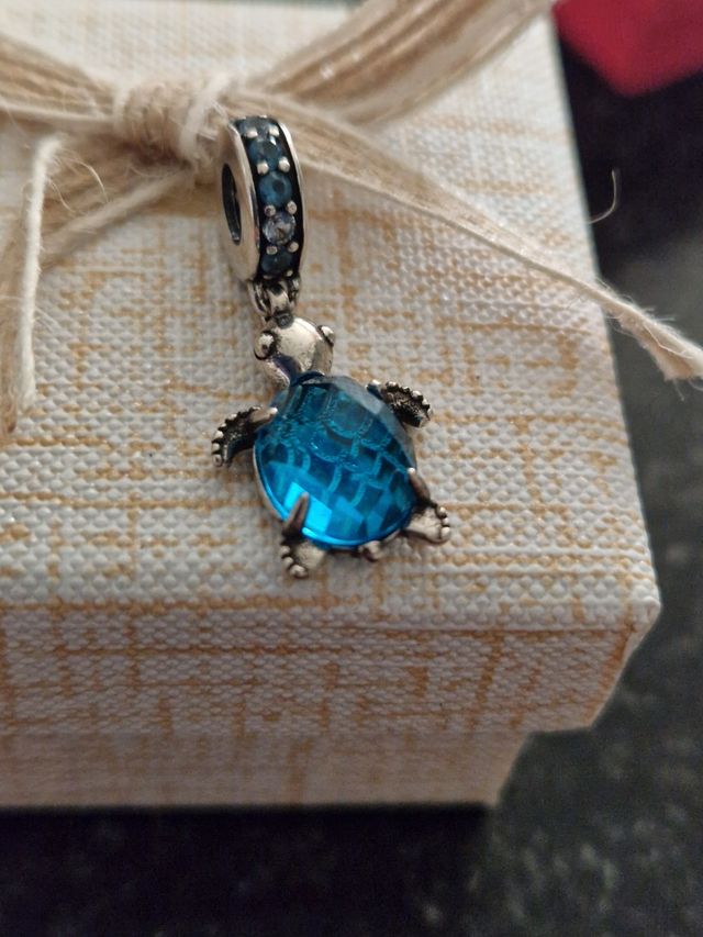 charm plata tortuga azul