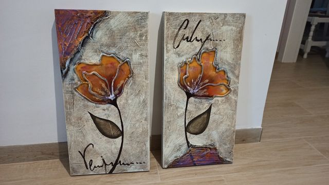 Conjunto de tres cuadros de flores