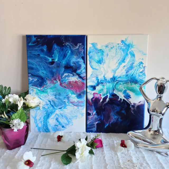 Díptico abstracto original motivos cielo y mar