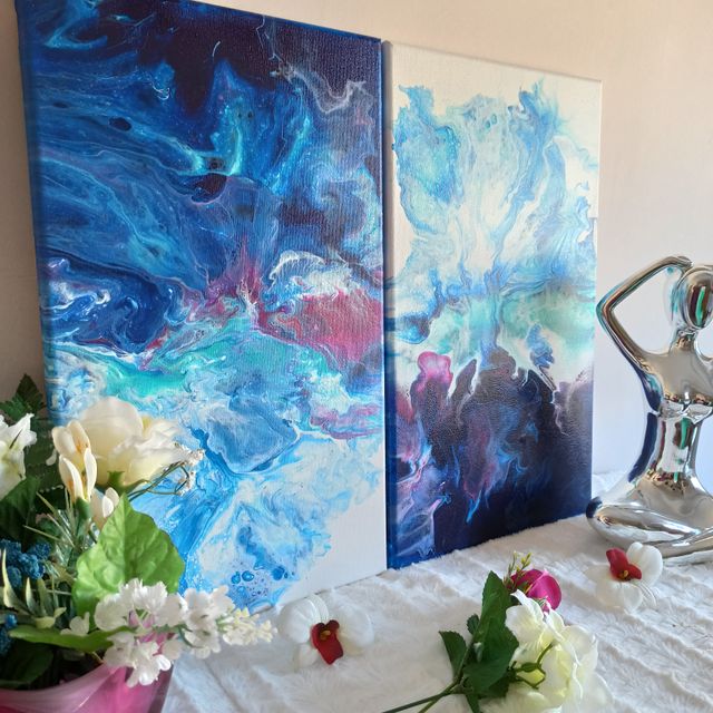 Díptico abstracto original motivos cielo y mar