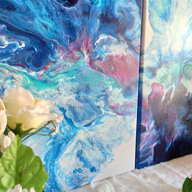 Díptico abstracto original motivos cielo y mar