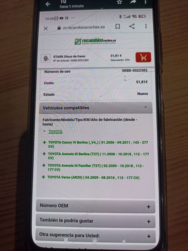 discos de freno delanteros y traseros Toyota