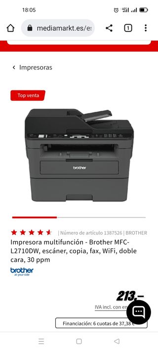 Impresora láser Brother de segunda mano por 115 EUR en Mairena del Aljarafe  en WALLAPOP