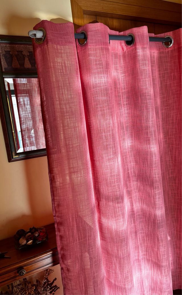 Cortinas rosa salmón de hilo entramado