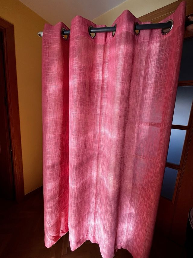 Cortinas rosa salmón de hilo entramado
