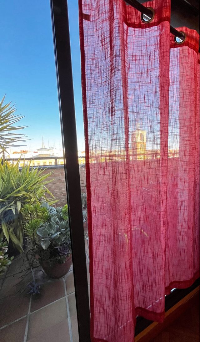 Cortinas rosa salmón de hilo entramado