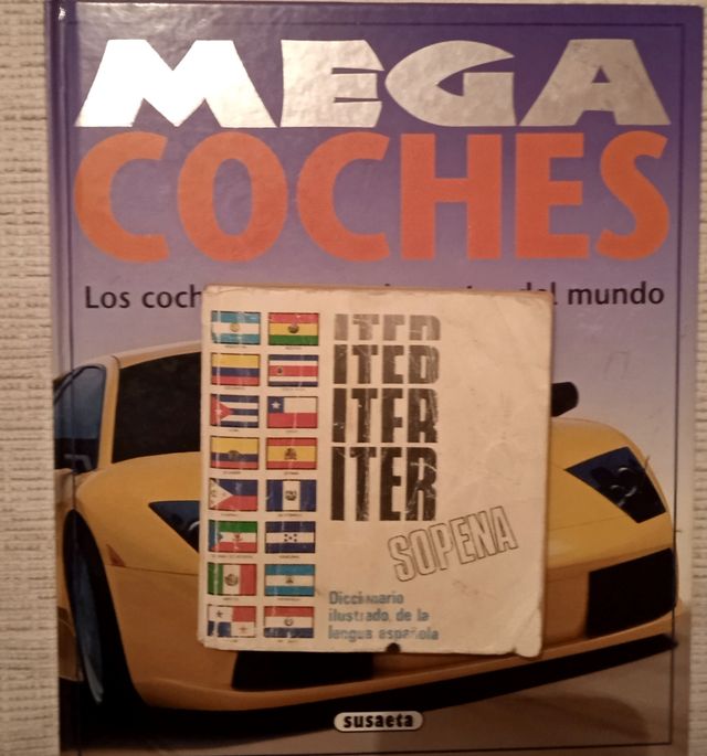 libro MEGA COCHES y diccionario EGB años 80