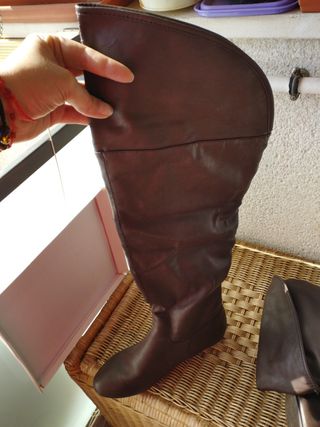 Mujer M\u0026S Collection Botas De Ancho Especial De Piel Por La Rodilla Con  Tacón Grueso Marrón Chocolate | Zapatos \u0026 Botas — EVENTOSYUME