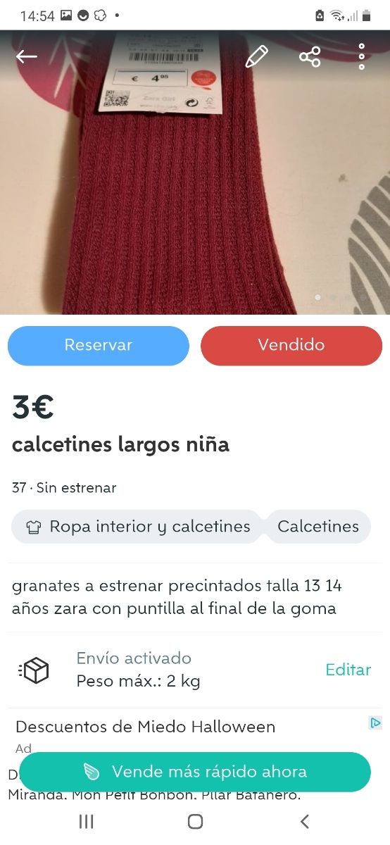 calcetines largos niña tslla 13 14 NUEVO 