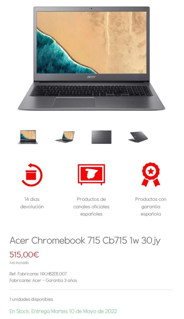 Portátil Chromebook Acer 715 CB715-1W