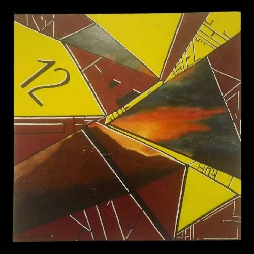 Quadro astratto geometrico dipinto a mano