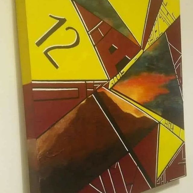 Quadro astratto geometrico dipinto a mano