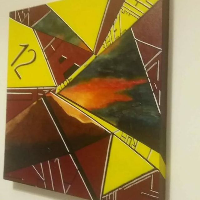 Quadro astratto geometrico dipinto a mano