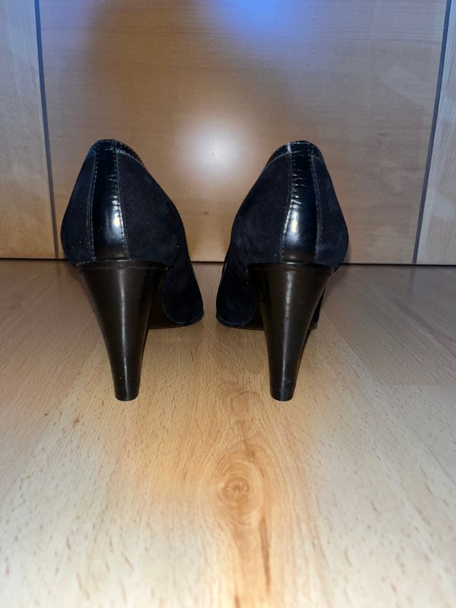 Zapatos tacón vintage cuero y ante negro talla 38