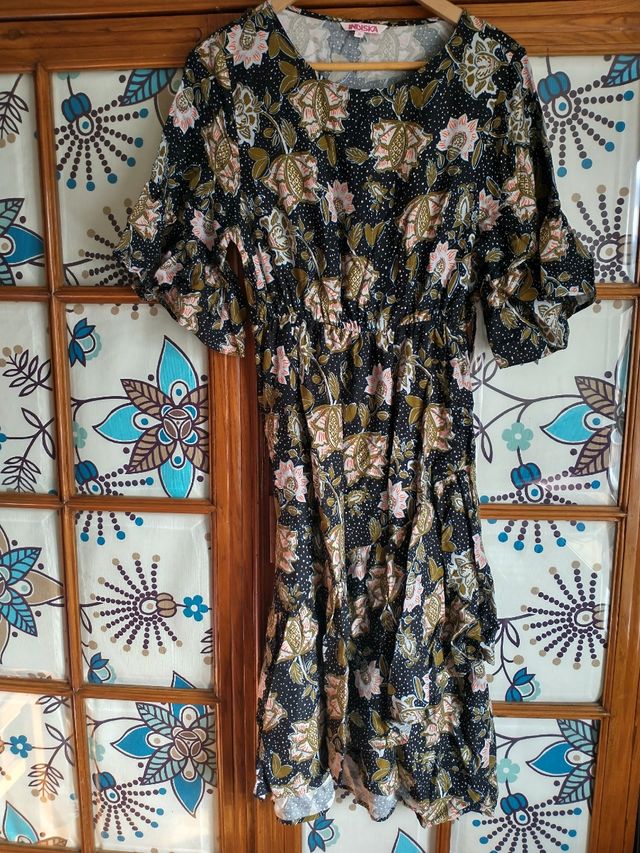 Vestido étnico de algodón, T. S, midi y ¡divinooo!