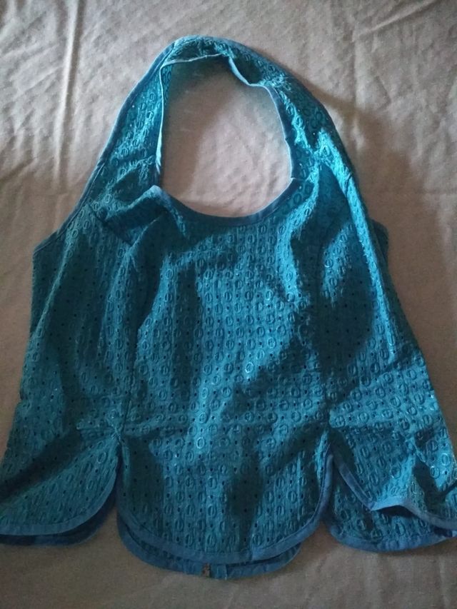 top azul para falda flamenca