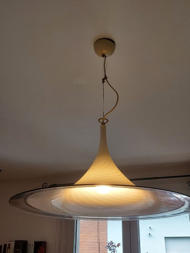 Lampadario a sospensione in vetro di murano bianco