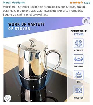 VeoHome - Cafetera Italiana de Acero Inoxidable 10 tazas 500 ml – Cafetera  Moka Italiana para cocinas Inducción, Vitrocerámica y de Gas - Estilo  Espresso – Irrompible, Segura y apta para Lavavajillas - PREYCA
