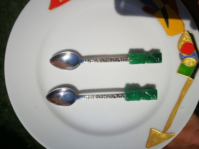 Cucharitas de café de plata de ley y jade