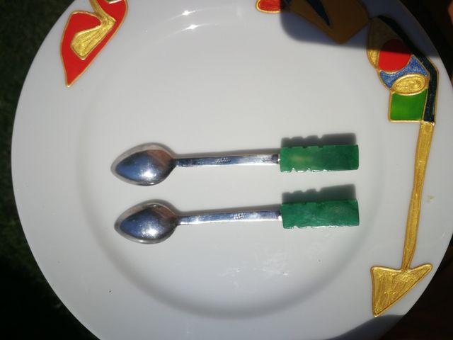 Cucharitas de café de plata de ley y jade