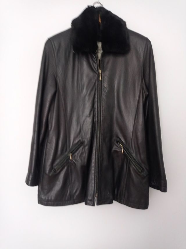 giacca in pelle, colletto in pelle