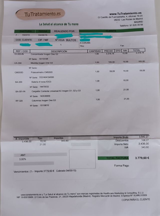 Concentrador de oxígeno portatil