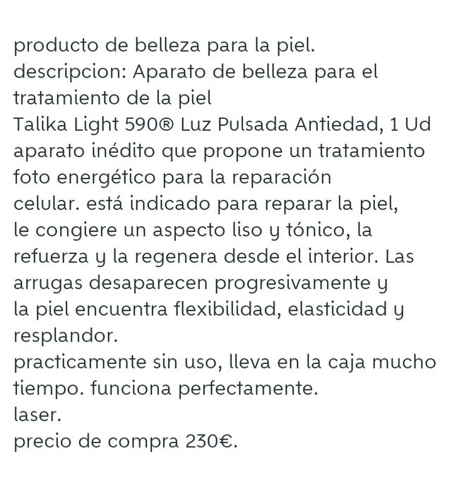 REGENERADOR DE PIEL CON LUZ PULSADA TALIKA