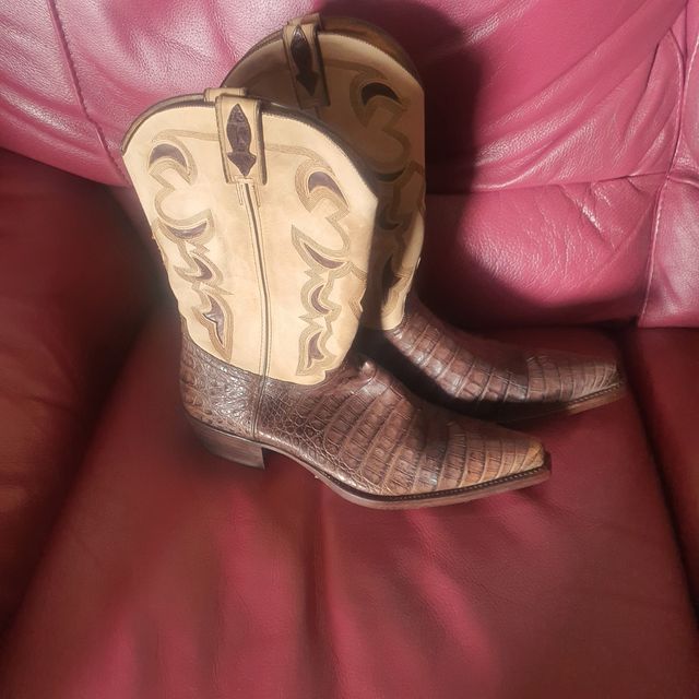 botas baquetas piel cocodrilo autentico CARAMELO