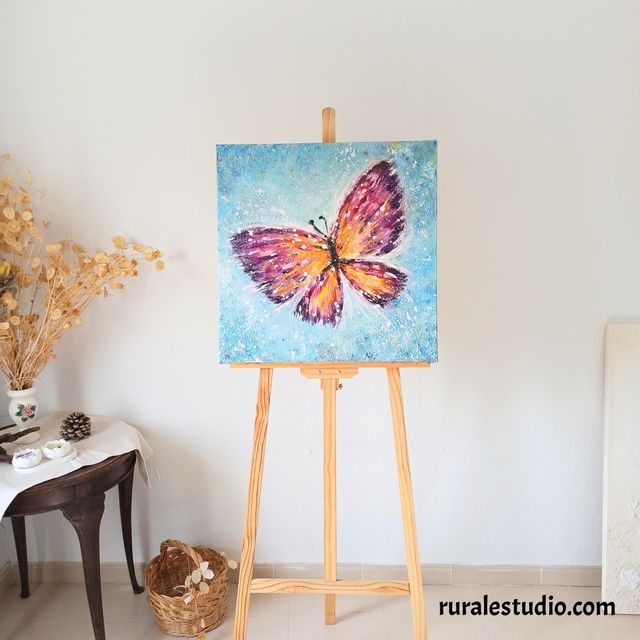 Cuadro original pintado a mano, Mariposa azul