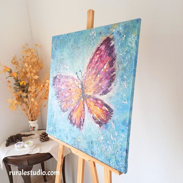 Cuadro original pintado a mano, Mariposa azul