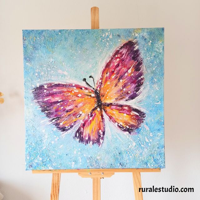 Cuadro original pintado a mano, Mariposa azul