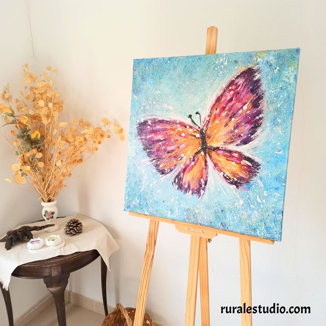Cuadro original pintado a mano, Mariposa azul