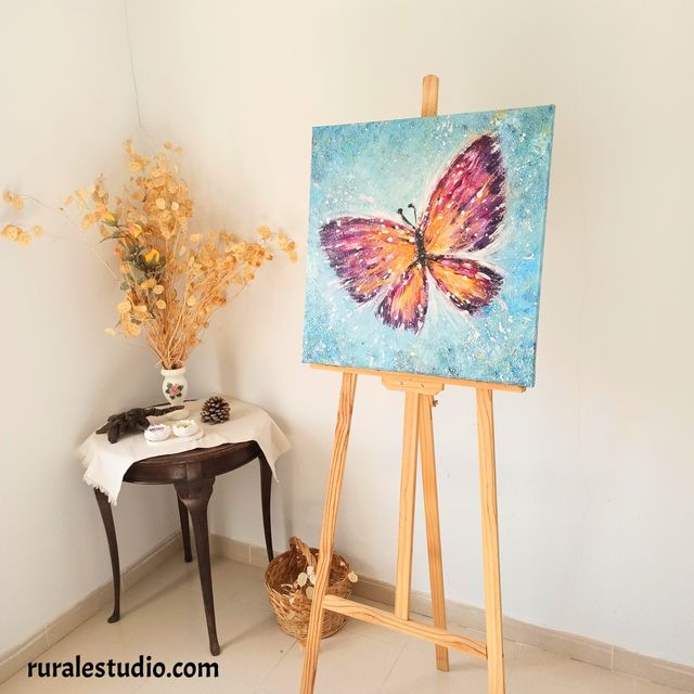 Cuadro original pintado a mano, Mariposa azul