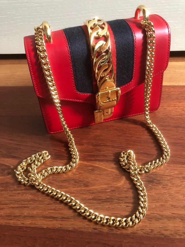 Gucci Sylvie rosso web chain pelle originale 