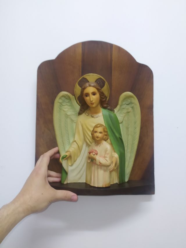 Retablo religioso. Ángel de la Guarda y Niño
