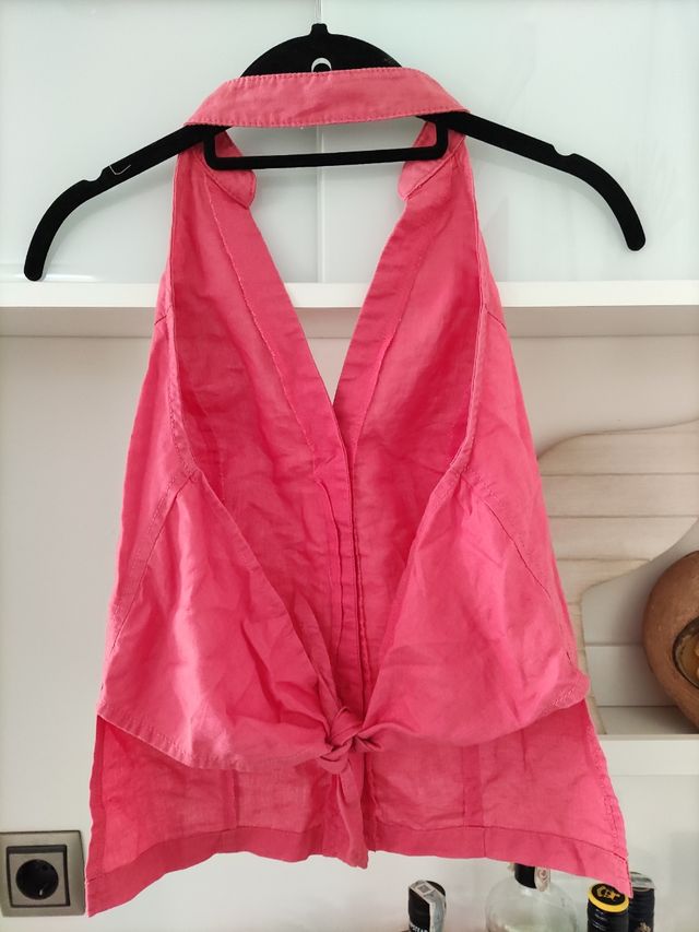 Top lino y espalda al aire Mango