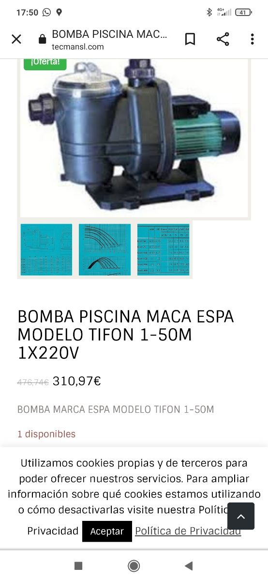 bomba filtración espa tifón1 150m
