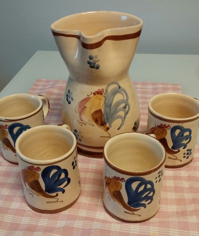 SET CARAFFA + BICCHIERI TERRACOTTA GALLO