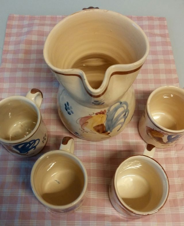 SET CARAFFA + BICCHIERI TERRACOTTA GALLO