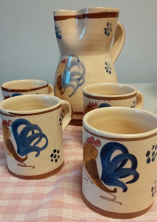 SET CARAFFA + BICCHIERI TERRACOTTA GALLO