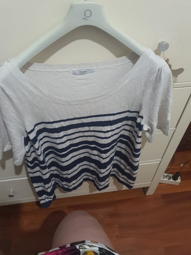 t shirt blu bianco a righe