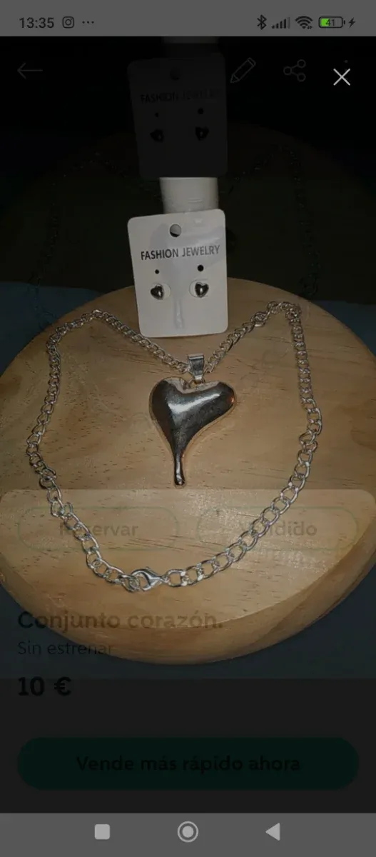 Conjunto corazón plateado bisutería.