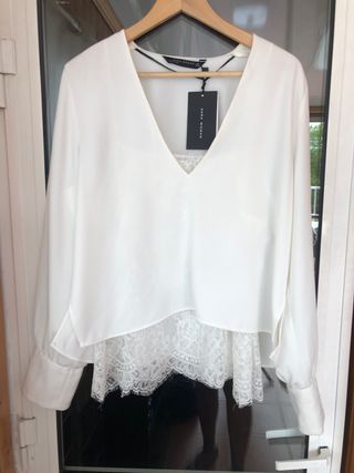 Blusa lencera blanca Zara de segunda mano por 10 EUR en Rutis en WALLAPOP